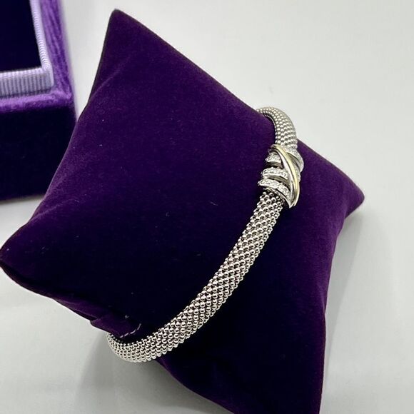 Brand New Phillip Gavriel DIAMOND TALLY CUFF BRACELET IN STERLING SILVER & 18K - Picture 3 of 11